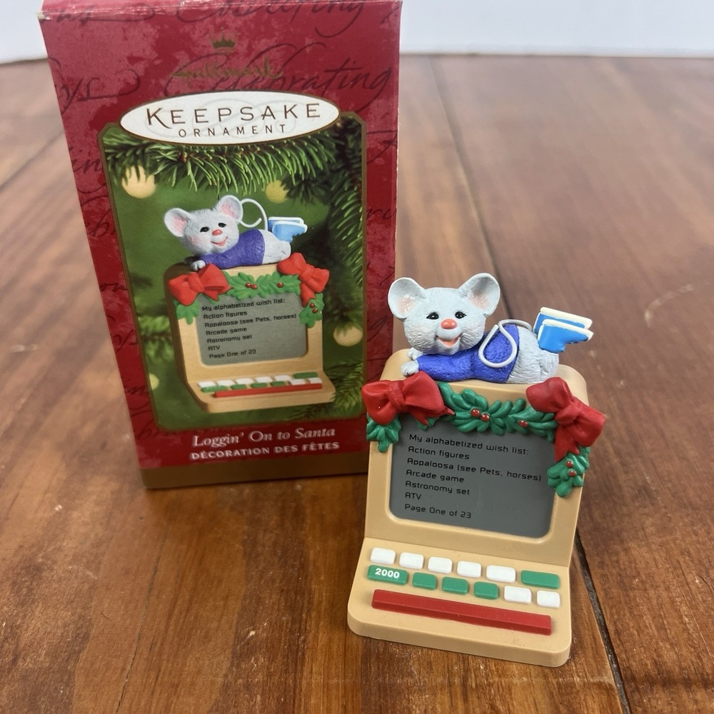 Hallmark Keepsake Loggin' On to Santa 2000 Mouse Computer Ornament